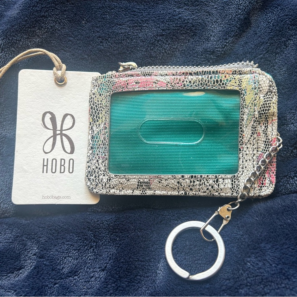 HOBO Snake Print Card Holder with Teal Interior